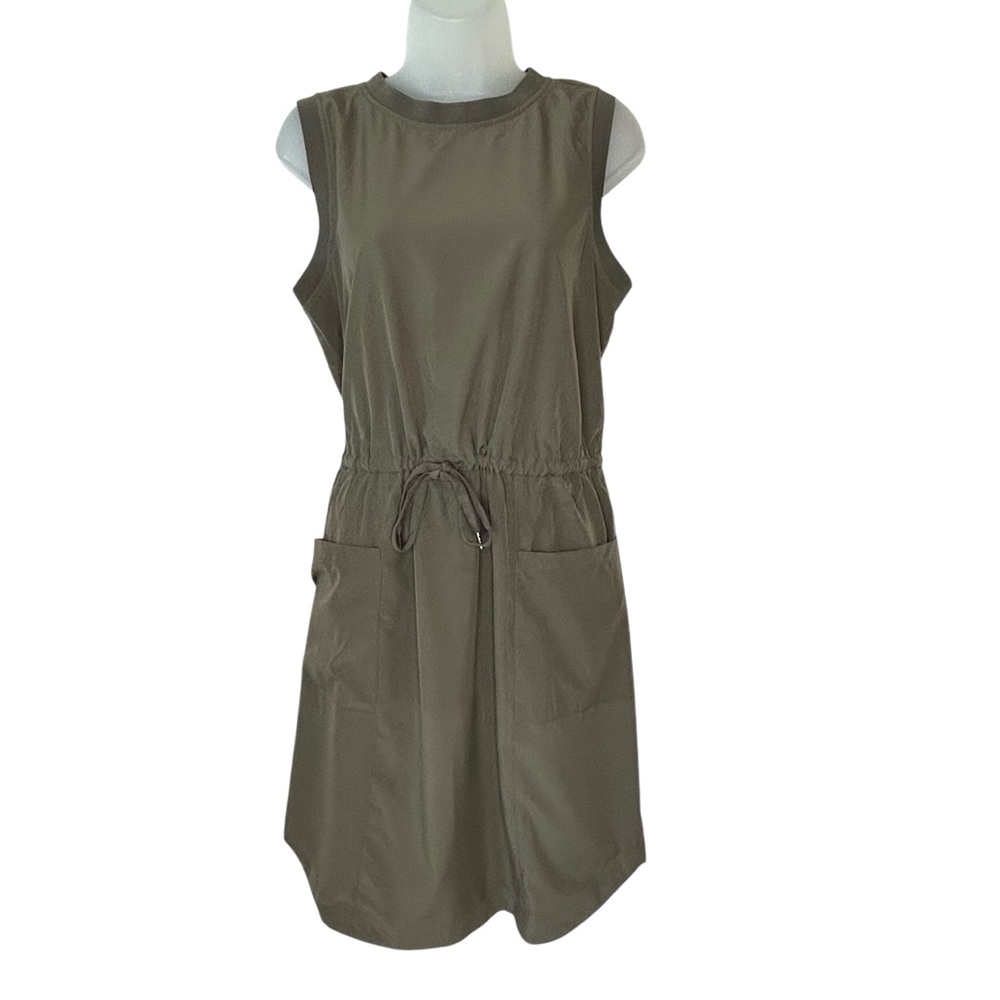 GARNET HILL Womens M Recycled Tie Waist Dark Olive‎ Green Sleeveless Tank Dress.